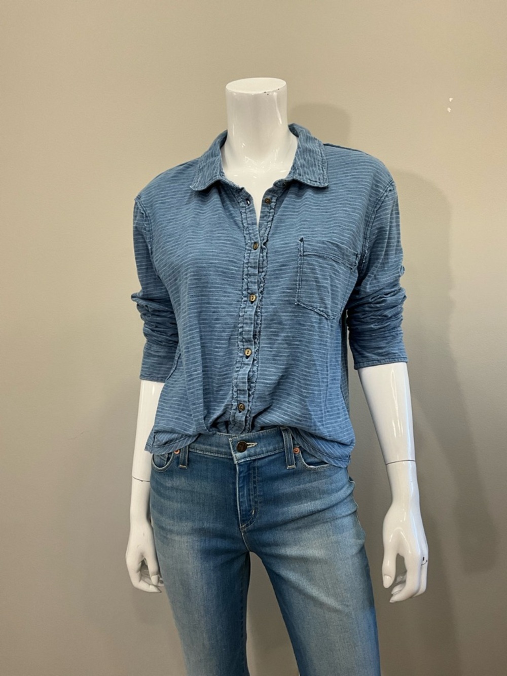 We The Free Blue Striped Lightweight Top